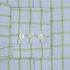 View 3 of product The Turnbull & Asser Light Green Windowpane Check Mayfair Shirt, crafted from organic cotton with a classic collar and buttoned cuffs, is displayed on a plain white background.