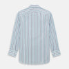 View 6 of product The Blue and Pink Shadow Stripe Mayfair Shirt by Turnbull & Asser features a T&A collar, long sleeves, buttoned cuffs, and a relaxed fit. Made from organic cotton with blue and pink shadow stripes for effortless style.