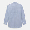View 5 of product The Blue Shadow Check Mayfair Shirt by Turnbull & Asser is a long-sleeve, organic cotton shirt with collar and cuffs, shown laid flat on a white background.