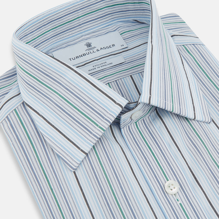 Blue and Green Multi Track Stripe Mayfair Shirt Image 1