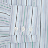 View 3 of product The Turnbull & Asser Blue and Green Multi Track Stripe Mayfair Shirt is a contemporary classic long-sleeve collared shirt, shown expertly laid flat on a white background—a versatile essential for any capsule wardrobe.