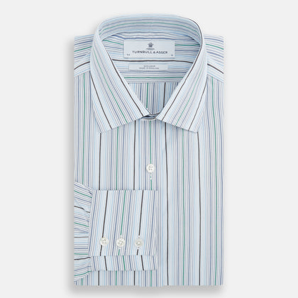Blue and Green Multi Track Stripe Mayfair Shirt Image 3