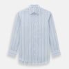 View 1 of product The Turnbull & Asser Blue and Green Multi Track Stripe Mayfair Shirt is a contemporary classic long-sleeve collared shirt, shown expertly laid flat on a white background—a versatile essential for any capsule wardrobe.