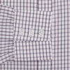 View 3 of product The Turnbull & Asser Purple Tattersall Check Mayfair Shirt is a long-sleeved, organic cotton button-up with a pointed collar and buttoned cuffs, shown flat on a white background.