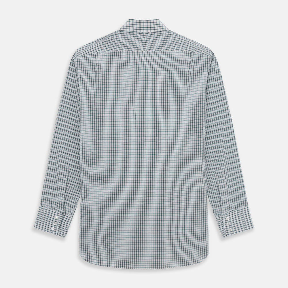A Turnbull & Asser Dark Green Tattersall Check Mayfair Shirt, featuring long sleeves and button-down design, is neatly laid flat on a white background.