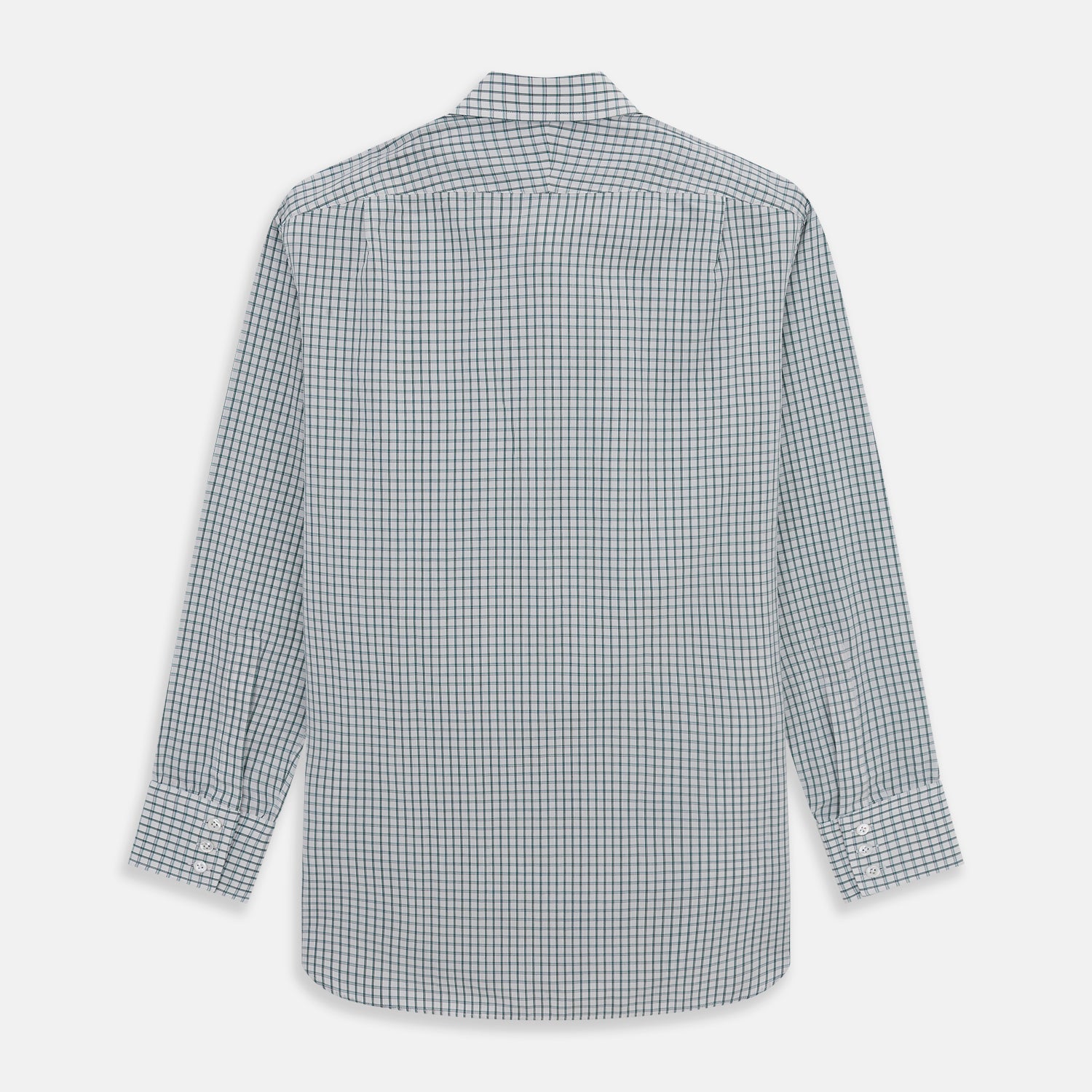 View 5 of product A Turnbull & Asser Dark Green Tattersall Check Mayfair Shirt, featuring long sleeves and button-down design, is neatly laid flat on a white background.
