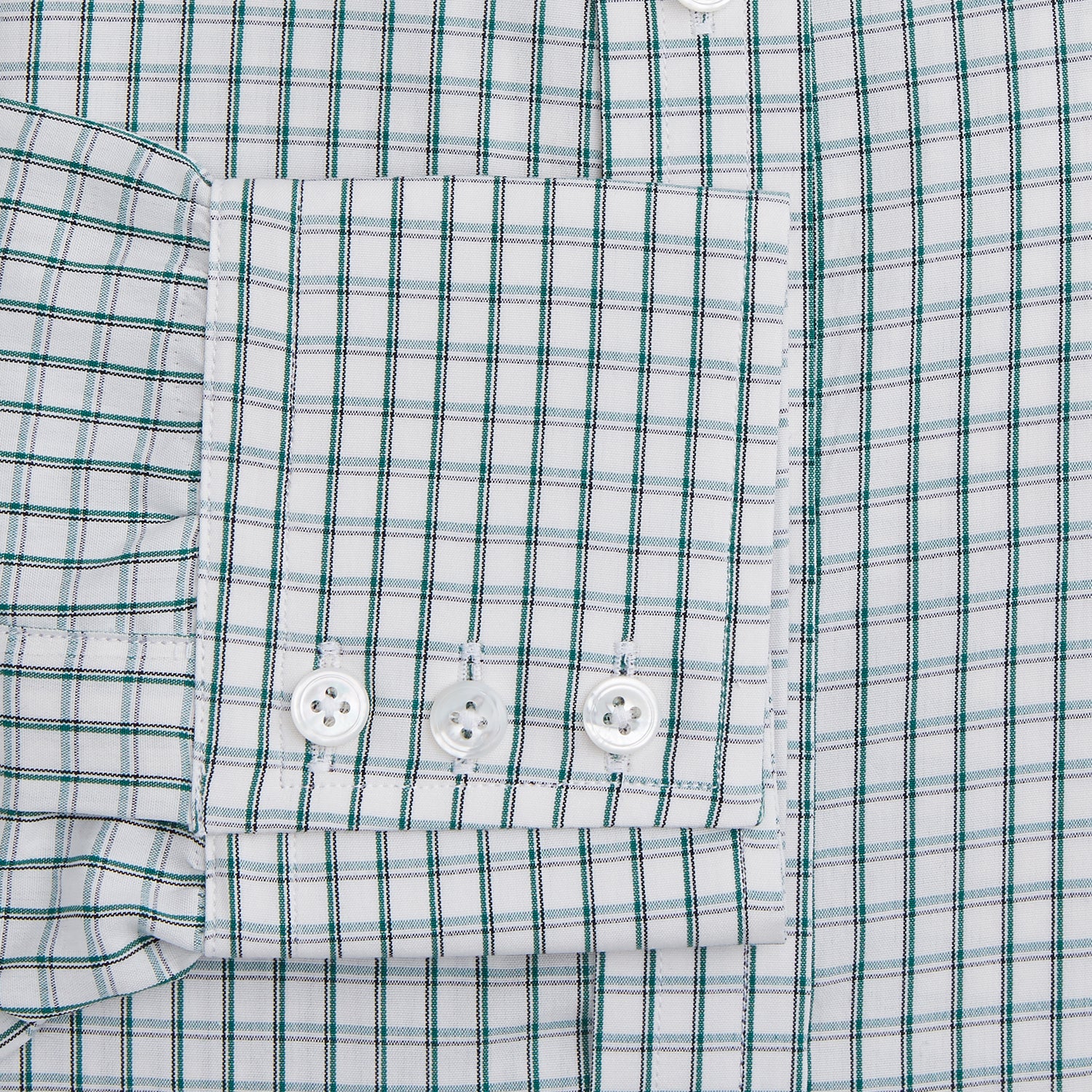 View 3 of product A Turnbull & Asser Dark Green Tattersall Check Mayfair Shirt, featuring long sleeves and button-down design, is neatly laid flat on a white background.