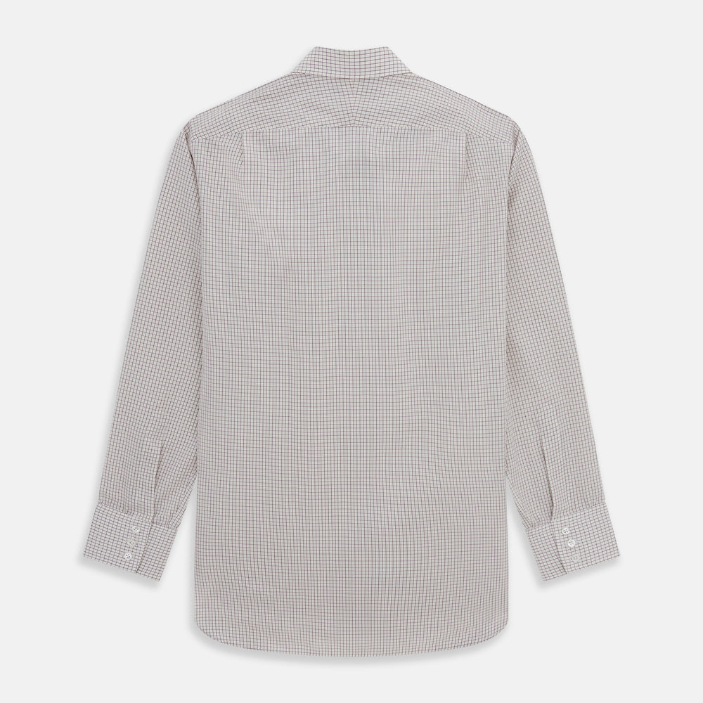 The Turnbull & Asser Purple Graph Check Mayfair Shirt features a classic T&A collar and cuffs, long sleeves, and a subtle purple checkered pattern, shown against a white background.