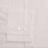 View 3 of product The Pink Pinstripe Mayfair Shirt by Turnbull & Asser is a long-sleeved, light pink organic cotton shirt with subtle pink pinstripes, classic collar, and buttoned cuffs, shown flat on a white background.