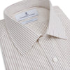 View 2 of product The Turnbull & Asser Purple Pinstripe Mayfair Stripe Shirt is a long-sleeve button-up with a collar, shown laid flat on a white background.