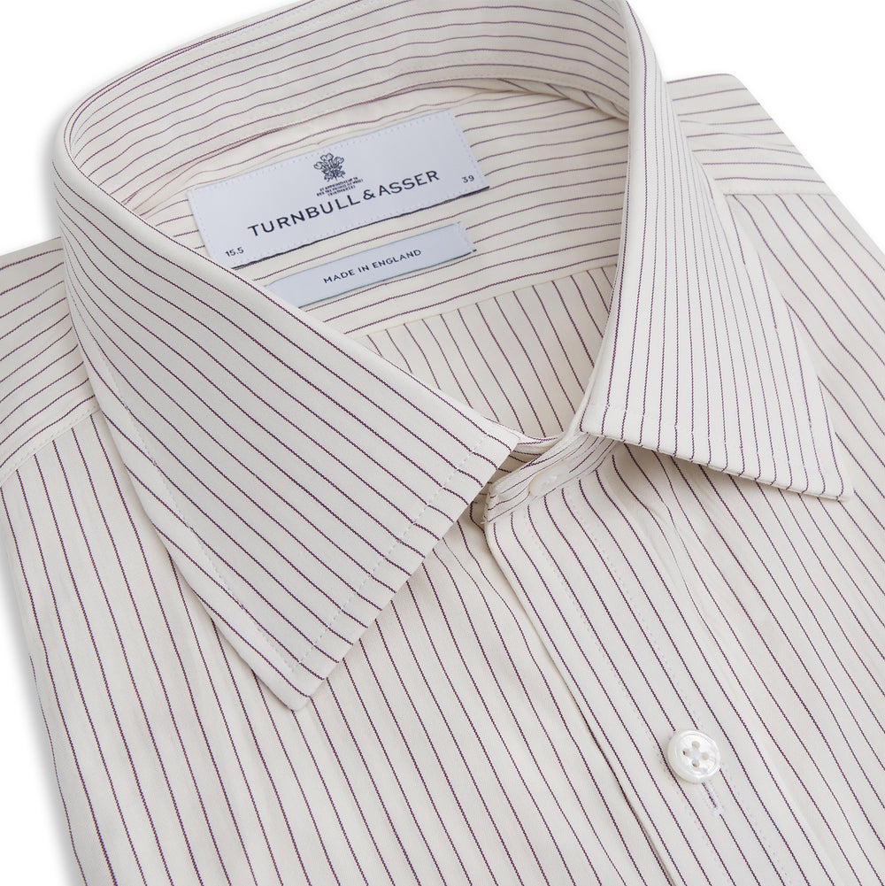 The Turnbull & Asser Purple Pinstripe Mayfair Stripe Shirt is a long-sleeve button-up with a collar, shown laid flat on a white background.