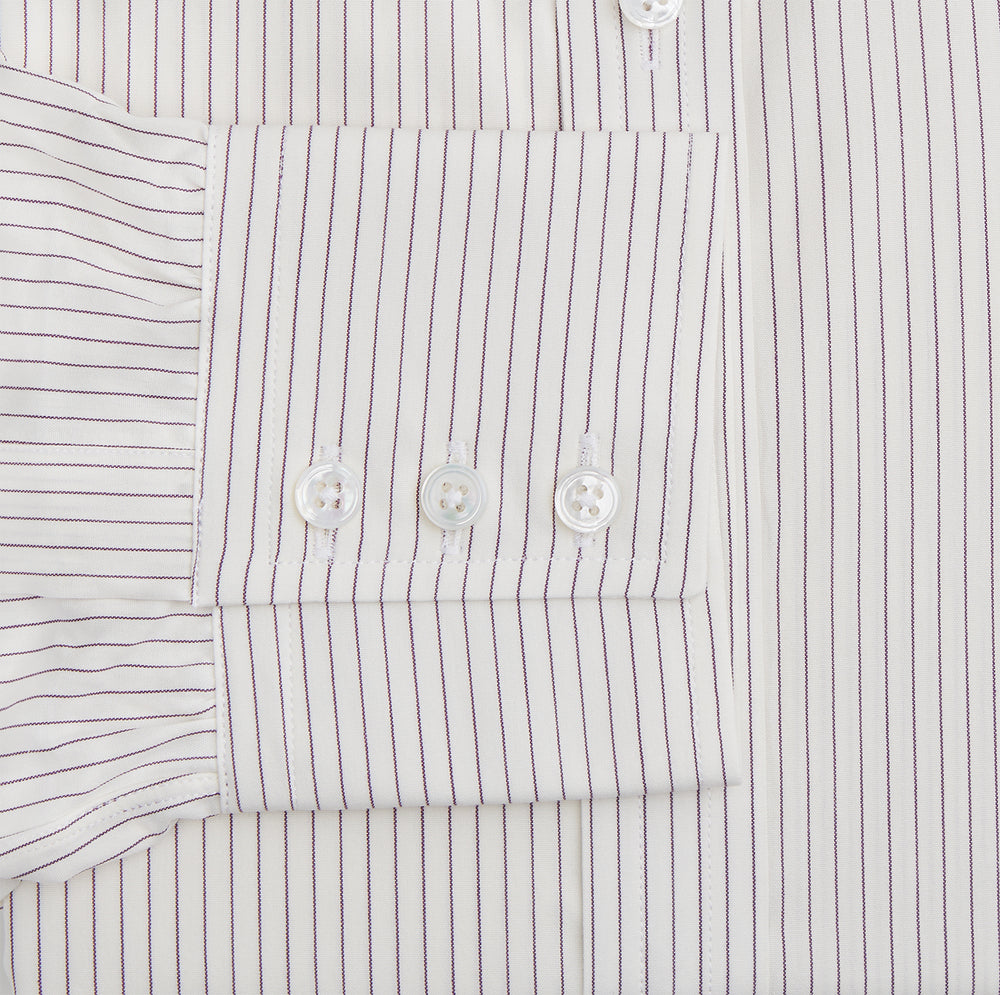 The Turnbull & Asser Purple Pinstripe Mayfair Stripe Shirt is a long-sleeve button-up with a collar, shown laid flat on a white background.