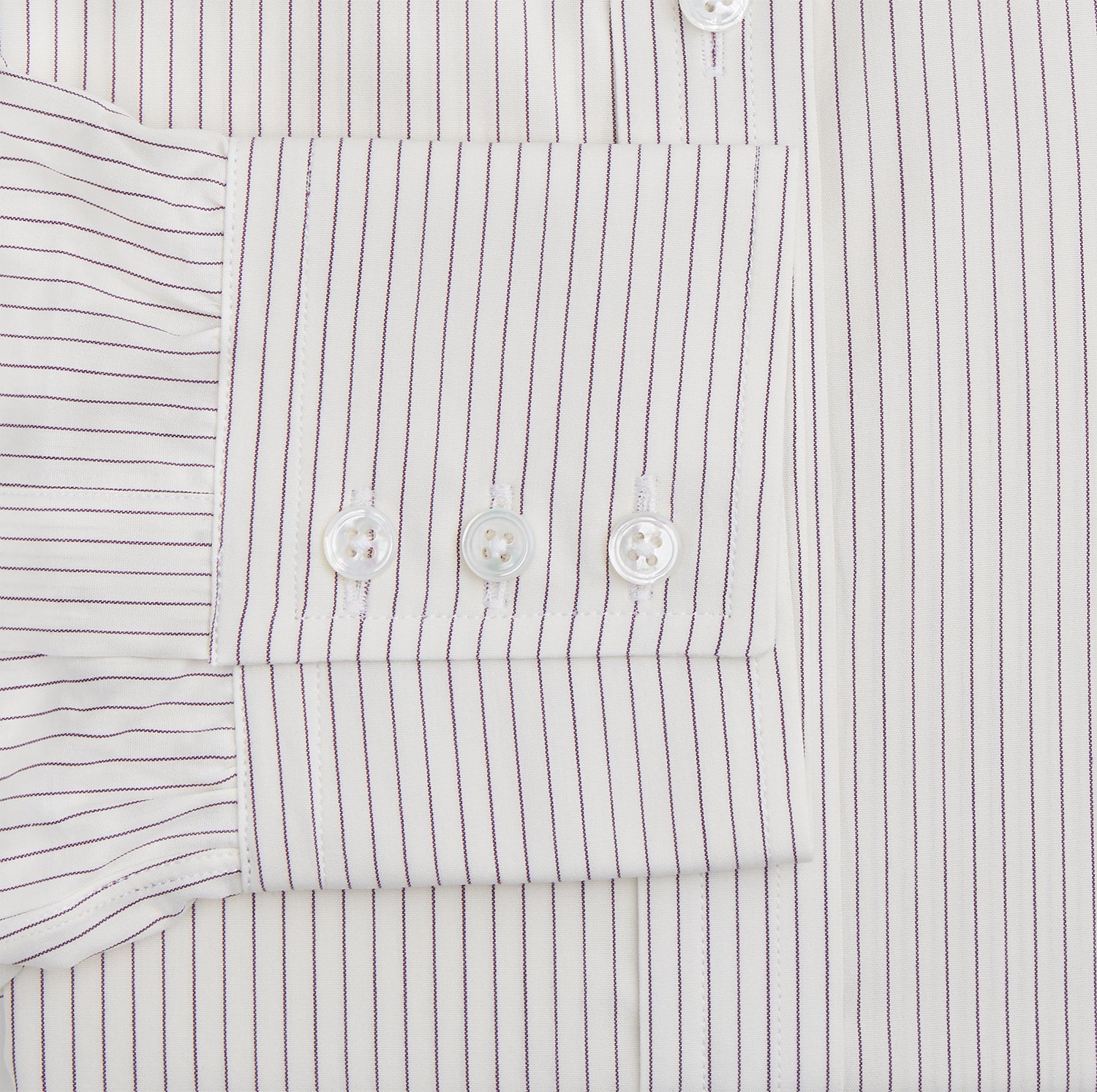 View 3 of product The Turnbull & Asser Purple Pinstripe Mayfair Stripe Shirt is a long-sleeve button-up with a collar, shown laid flat on a white background.