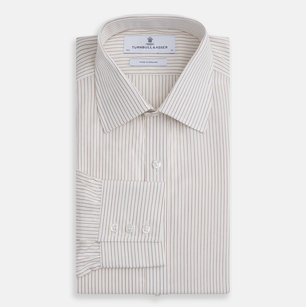The Turnbull & Asser Purple Pinstripe Mayfair Stripe Shirt is a long-sleeve button-up with a collar, shown laid flat on a white background.