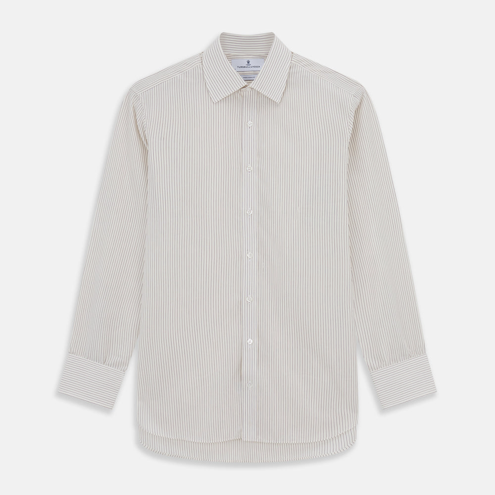 The Turnbull & Asser Purple Pinstripe Mayfair Stripe Shirt is a long-sleeve button-up with a collar, shown laid flat on a white background.