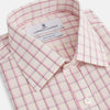 View 2 of product The Pink Shadow Check Mayfair Shirt by Turnbull & Asser is a long-sleeve, button-up cotton shirt with a collar, white base, and pink/red checks. It features buttoned cuffs and is shown neatly laid flat on a white background.