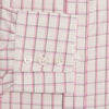 View 3 of product The Pink Shadow Check Mayfair Shirt by Turnbull & Asser is a long-sleeve, button-up cotton shirt with a collar, white base, and pink/red checks. It features buttoned cuffs and is shown neatly laid flat on a white background.