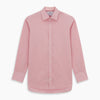 View 6 of product The Pink Fine Stripe Mayfair Shirt by Turnbull & Asser features fine white stripes, a classic T&A collar, visible white button, and is made from organic cotton in England.