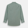 View 5 of product The Turnbull & Asser Green Fine Stripe Mayfair Shirt features long sleeves, a classic T&A collar, white buttons, and is showcased against a plain white background.
