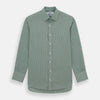View 1 of product The Turnbull & Asser Green Fine Stripe Mayfair Shirt features long sleeves, a classic T&A collar, white buttons, and is showcased against a plain white background.
