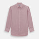 The Turnbull & Asser Pink Fine Graph Check Mayfair Shirt features long sleeves, breathable cotton, a pointed collar, 3-button cuffs, white buttons, and a red and white check pattern—shown on a plain white background.