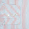 View 3 of product Red Multi Pinstripe Mayfair Shirt by Turnbull & Asser, featuring colorful vertical pinstripes and a classic T&A collar, crafted from soft organic cotton, shown laid flat on a white background.