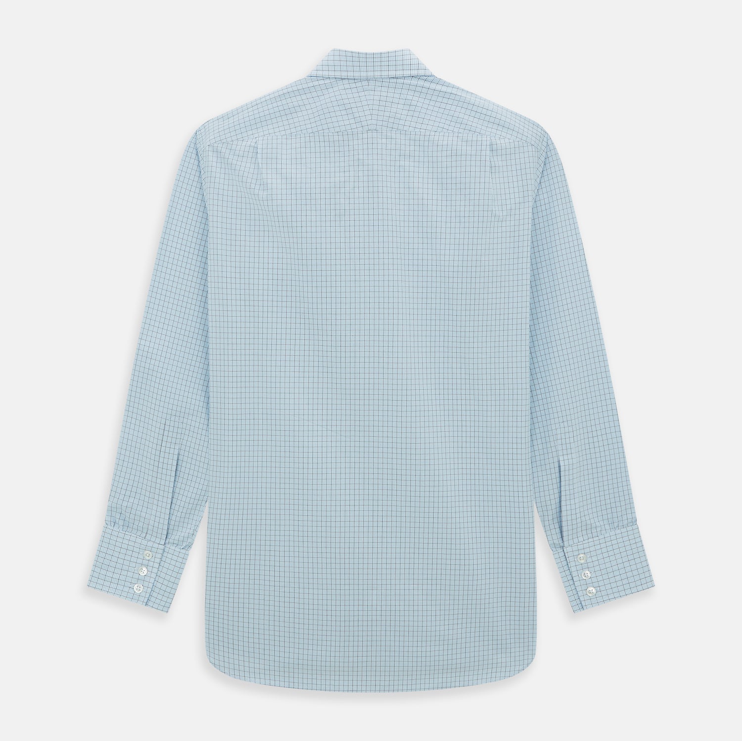 View 6 of product The Blue Multi Graph Check Mayfair Shirt by Turnbull & Asser features long sleeves, a classic T&A collar, chest pocket, and is crafted from breathable cotton, shown on a white background.