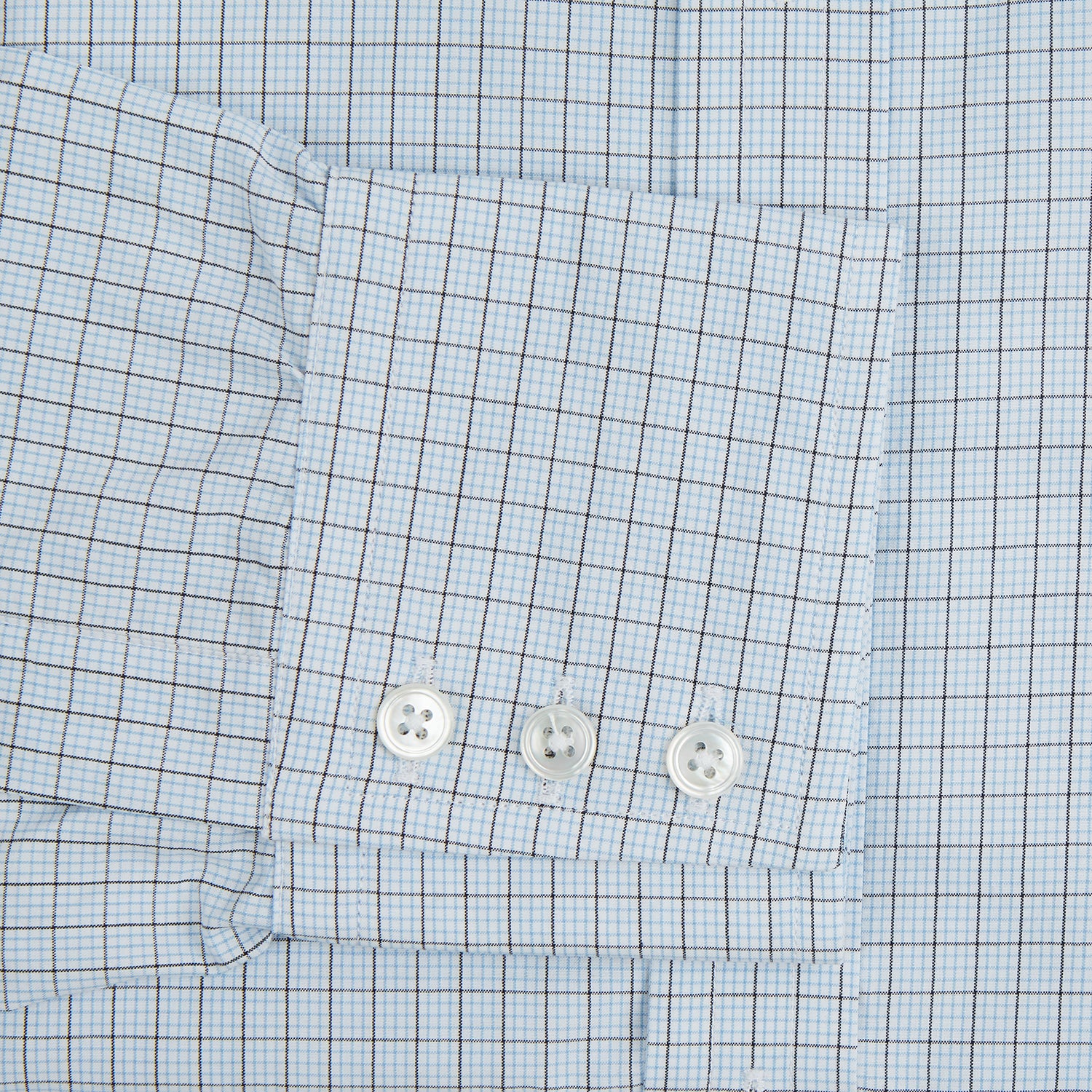 View 3 of product The Blue Multi Graph Check Mayfair Shirt by Turnbull & Asser features long sleeves, a classic T&A collar, chest pocket, and is crafted from breathable cotton, shown on a white background.