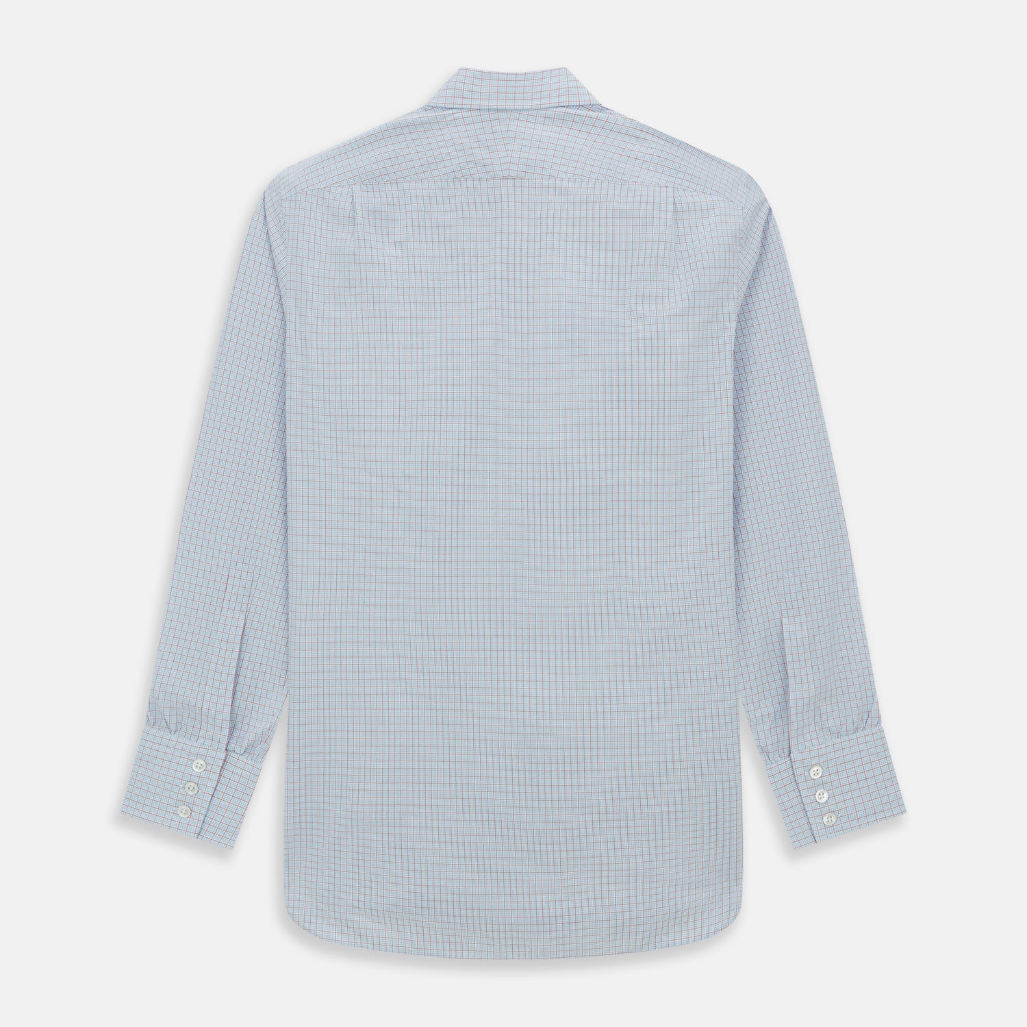 View 6 of product Red multi graph check long-sleeve Mayfair shirt by Turnbull & Asser, featuring a pointed collar and buttoned cuffs, crafted from breathable cotton and laid flat against a white background.