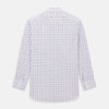 View 5 of product The Purple and Blue Multi Check Mayfair Shirt by Turnbull & Asser is a long-sleeved, organic cotton button-down with a classic T&A collar, featuring a white base with blue, purple, and pink checks, displayed on a white background.