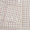View 3 of product The Turnbull & Asser Pink Multi Check Mayfair Shirt features a T&A collar, long sleeves, and a pink check pattern on white organic cotton, shown against a plain white background.