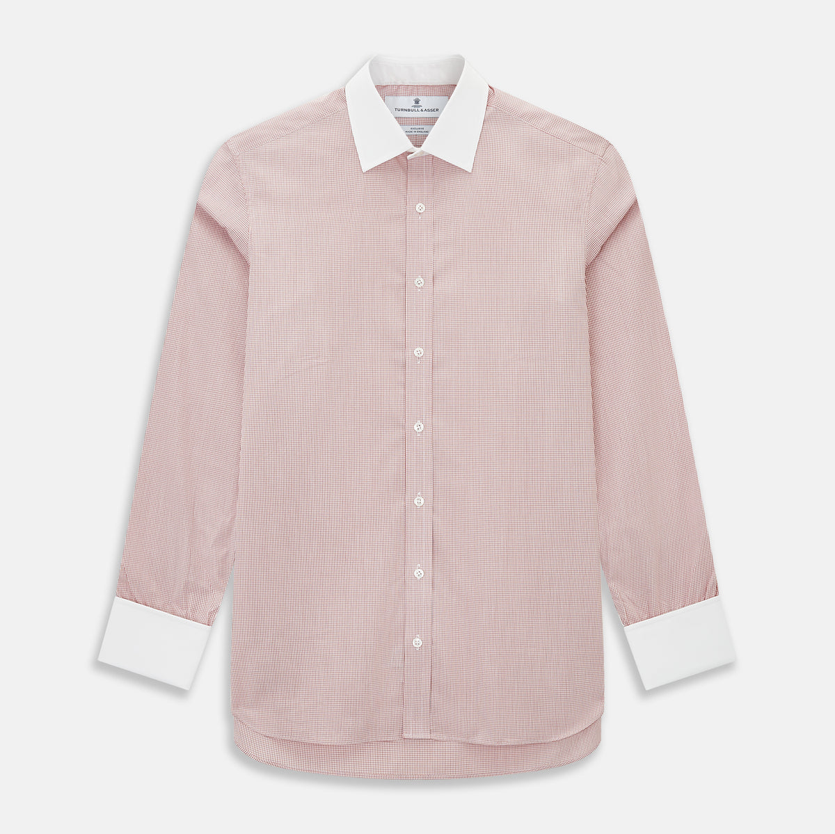 View 1 of product SHIRTS RF NEW WH T&A CLR WHITE/DARK RED CHECK long-sleeved shirt with a white spread collar, white double cuffs, and a fine red and white check pattern.
