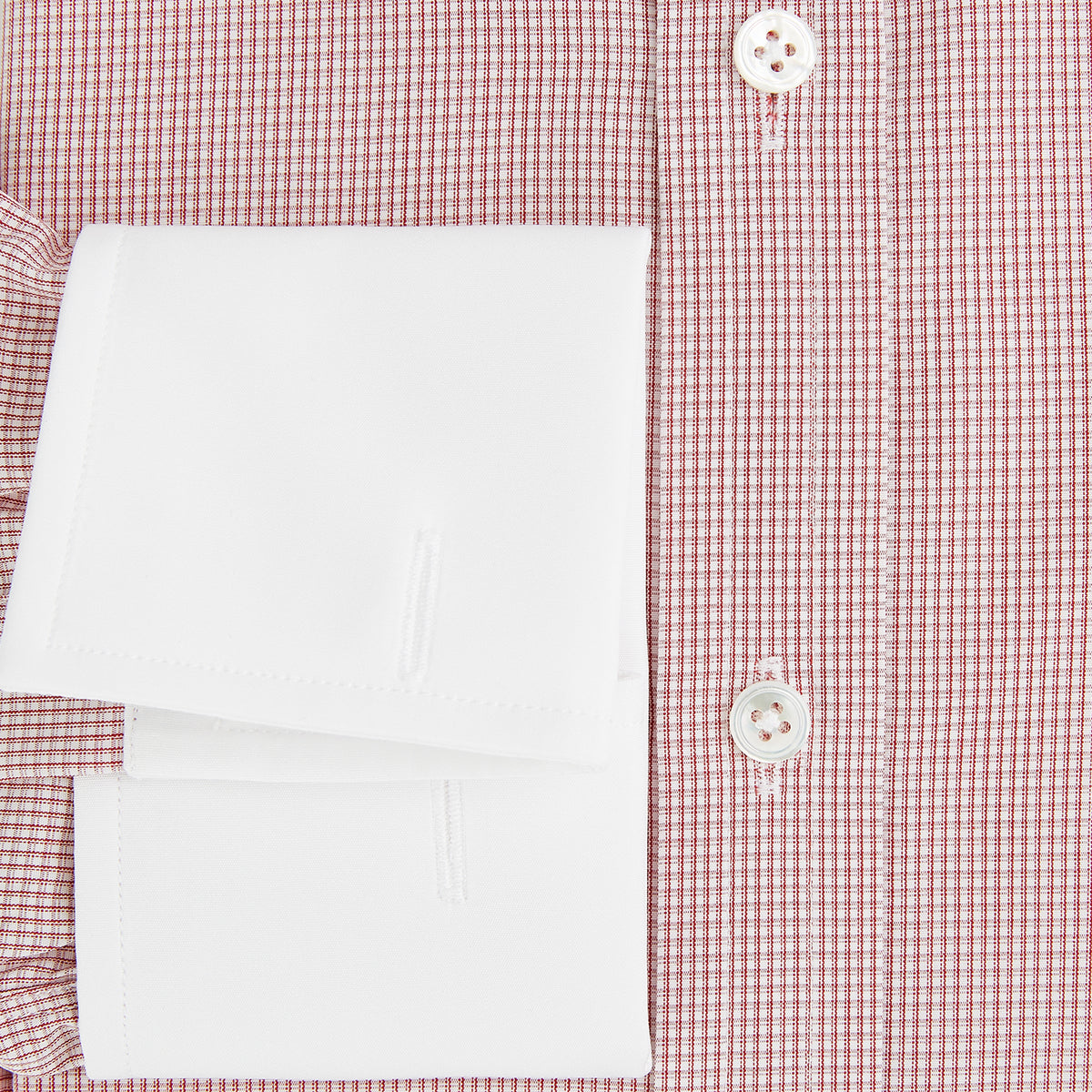 View 4 of product SHIRTS RF NEW WH T&A CLR WHITE/DARK RED CHECK long-sleeved shirt with a white spread collar, white double cuffs, and a fine red and white check pattern.