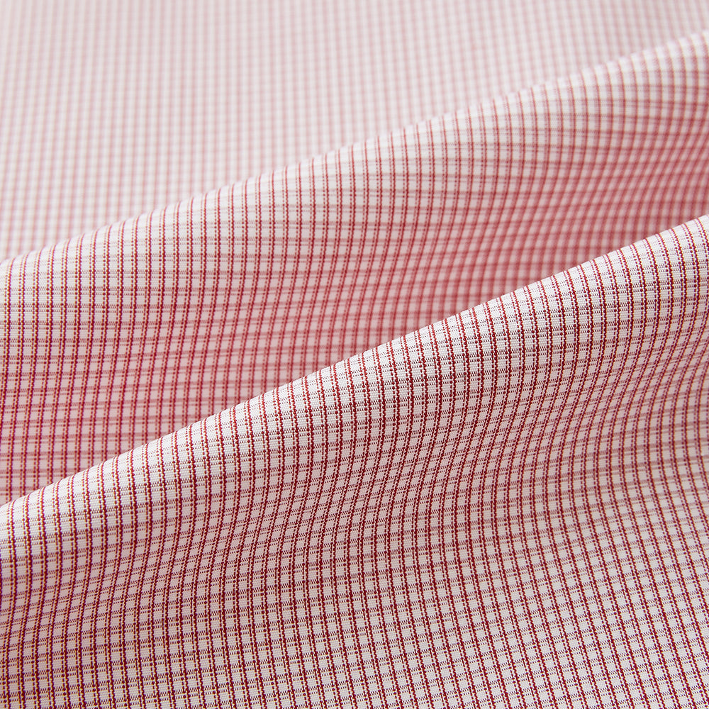 SHIRTS RF NEW WH T&A CLR WHITE/DARK RED CHECK long-sleeved shirt with a white spread collar, white double cuffs, and a fine red and white check pattern.