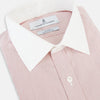 View 2 of product Turnbull & Asser UK SHIRTS RF NEW WH T&A CLR WHITE/DARK RED STRIPE long-sleeved button-down shirt featuring a fine dark red and white pinstripe pattern with a white collar and white double cuffs.