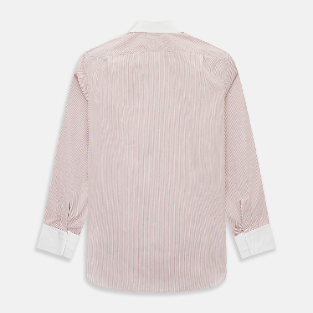 Turnbull & Asser UK SHIRTS RF NEW WH T&A CLR WHITE/DARK RED STRIPE long-sleeved button-down shirt featuring a fine dark red and white pinstripe pattern with a white collar and white double cuffs.
