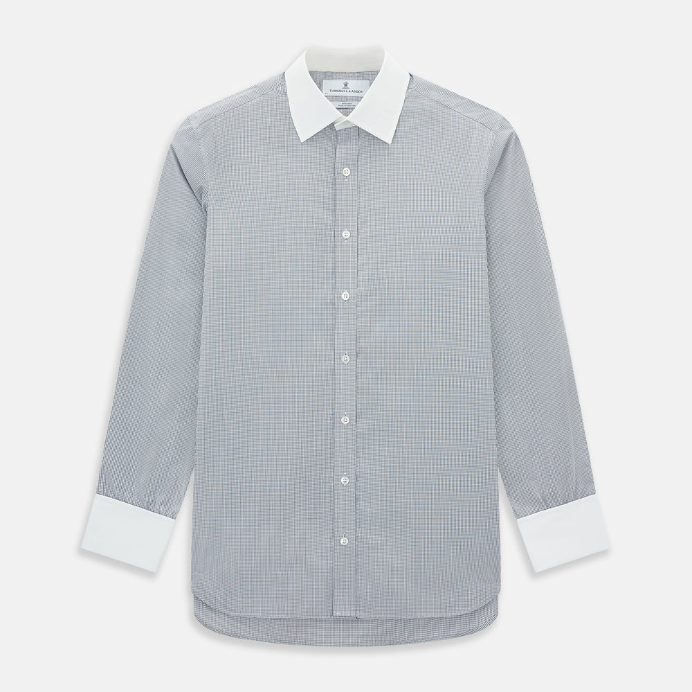 Navy Micro-Tattersall Check Shirt with Constrast T&A Collar and Cuffs 18
