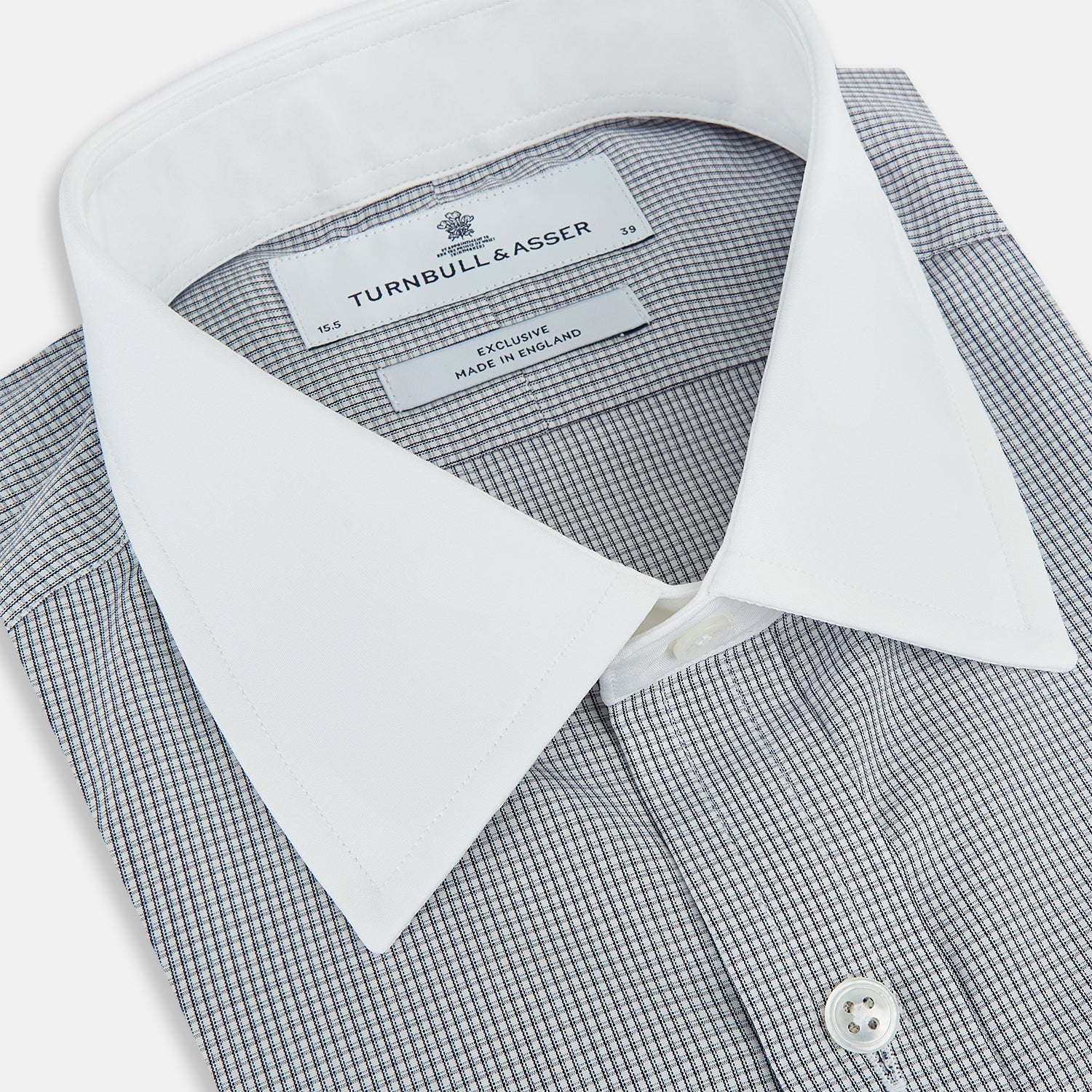 View 2 of product Navy Micro-Tattersall Check Shirt with Constrast T&A Collar and Cuffs 18