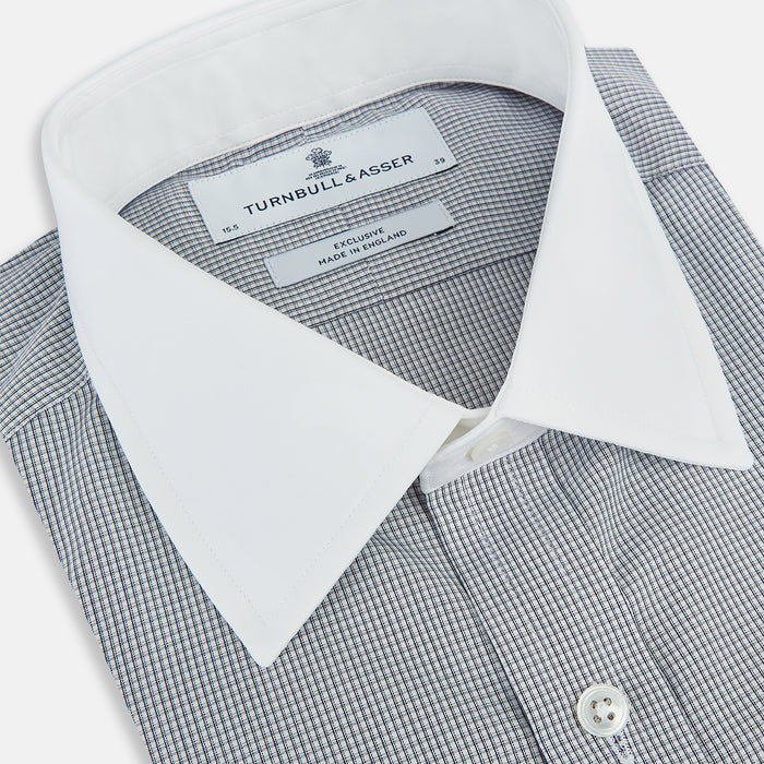Navy Micro-Tattersall Check Shirt with Constrast T&A Collar and Cuffs Image 1