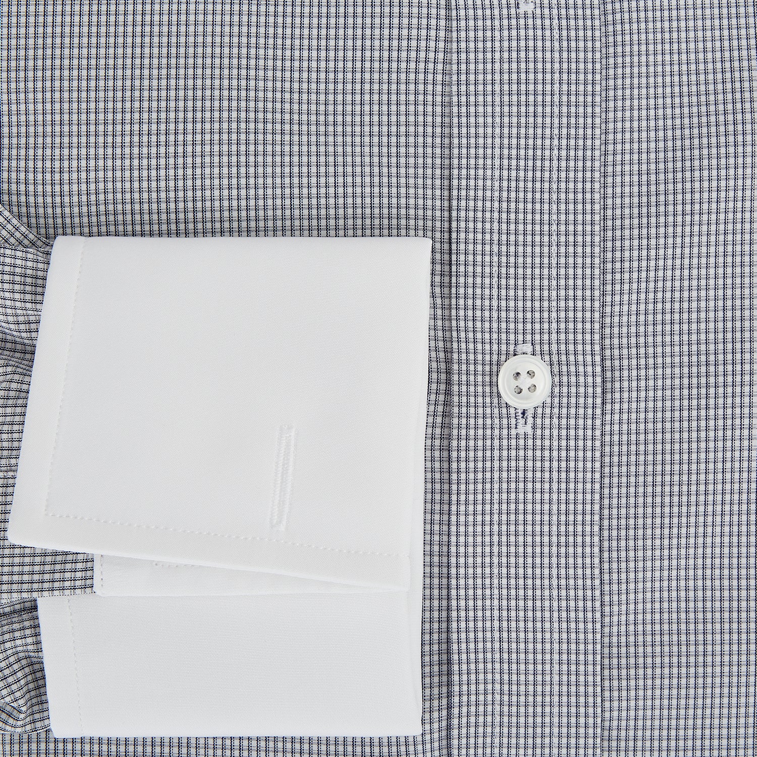 View 4 of product Navy Micro-Tattersall Check Shirt with Constrast T&A Collar and Cuffs 18