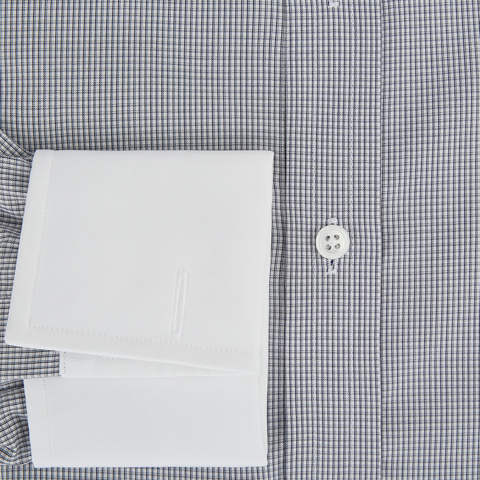 Navy Micro-Tattersall Check Shirt with Constrast T&A Collar and Cuffs Image 3