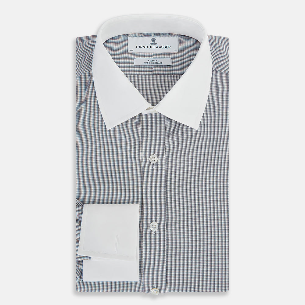 Navy Micro-Tattersall Check Shirt with Constrast T&A Collar and Cuffs 18