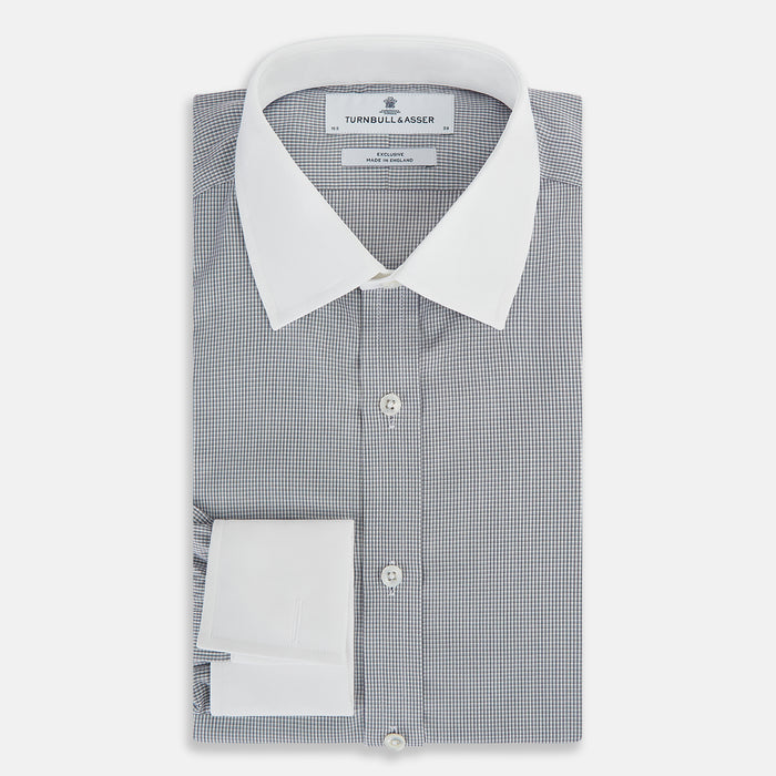 Navy Micro-Tattersall Check Shirt with Constrast T&A Collar and Cuffs Image 4