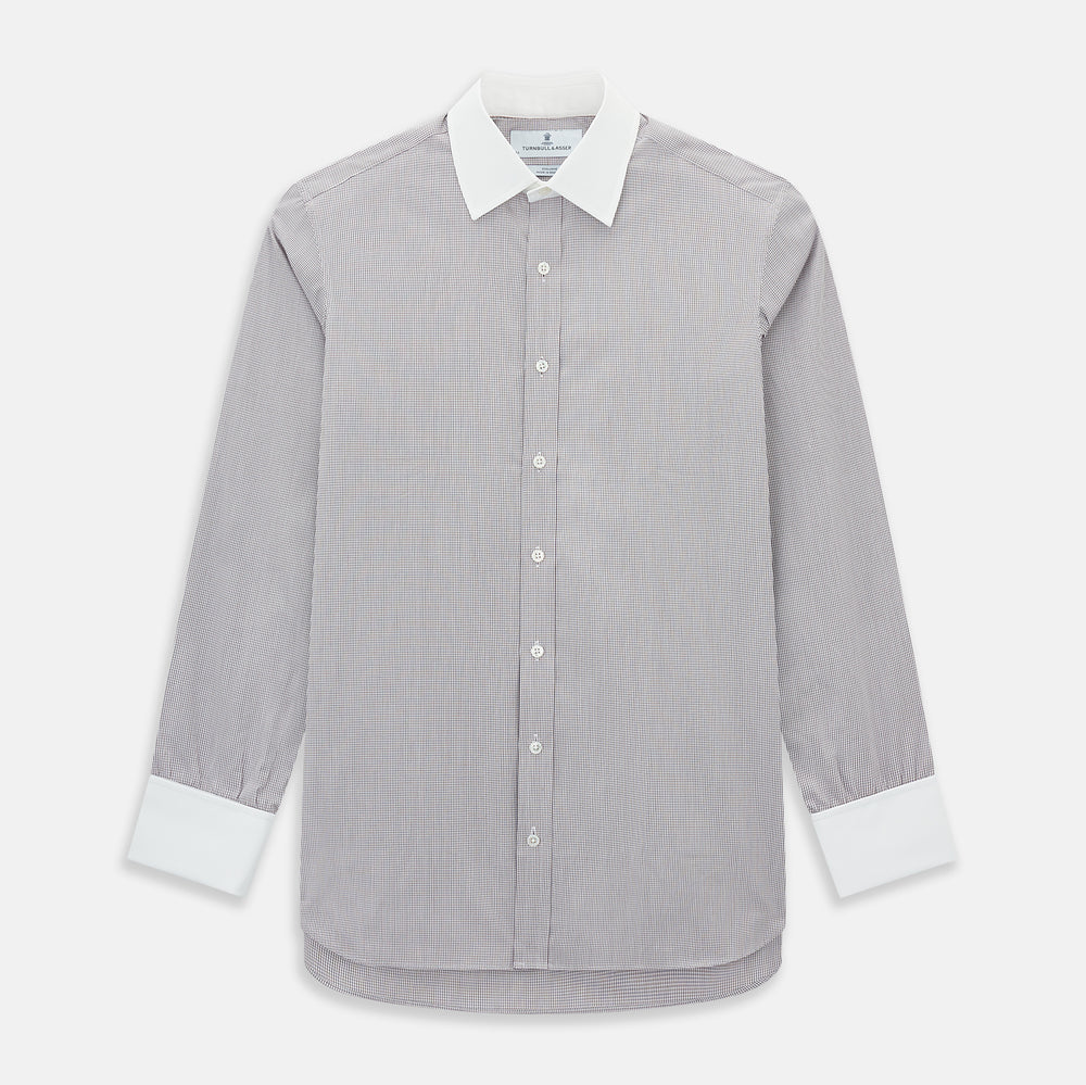 Brown Micro-Tattersall Check Shirt with Constrast T&A Collar and Cuffs 19