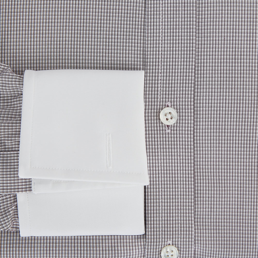 Brown Micro-Tattersall Check Shirt with Constrast T&A Collar and Cuffs 19