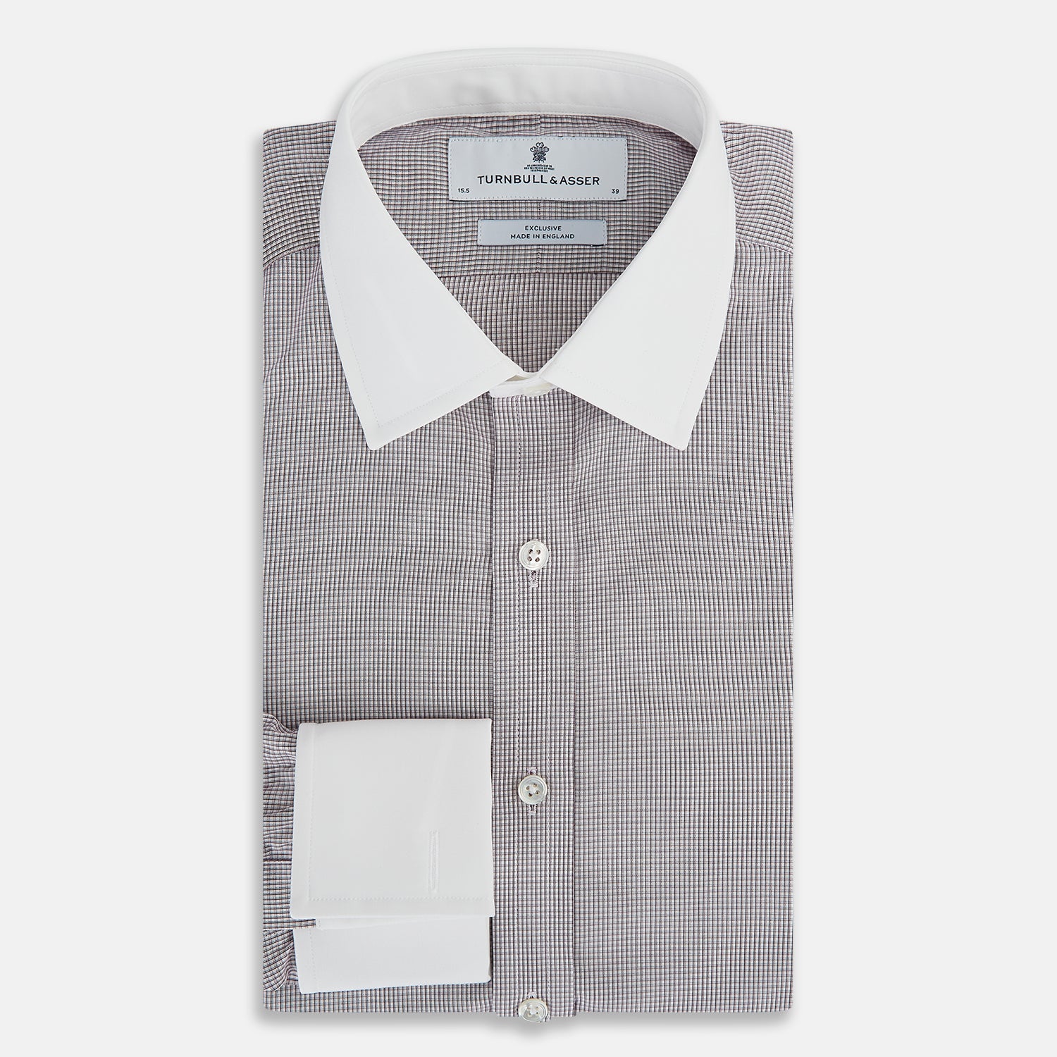 View 5 of product Brown Micro-Tattersall Check Shirt with Constrast T&A Collar and Cuffs 19