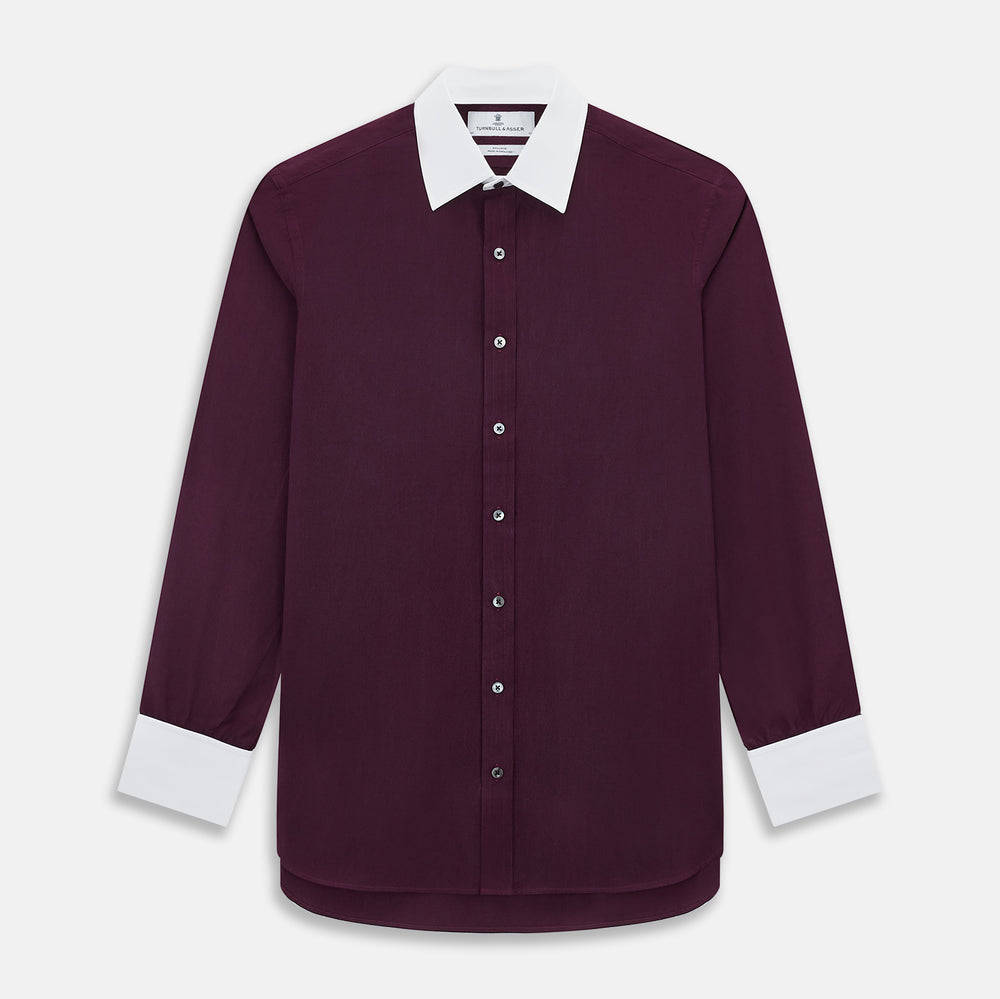 Dark Burgundy Pinstripe Shirt With Contrast Collar & Cuffs 19