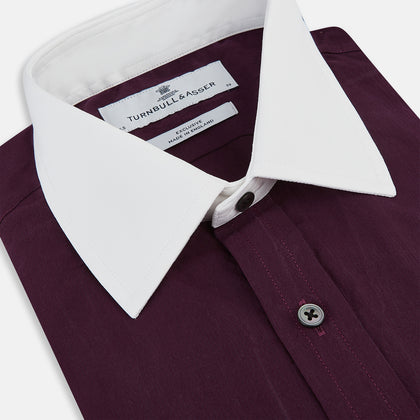 Dark Burgundy Pinstripe Shirt With Contrast Collar & Cuffs Image 1