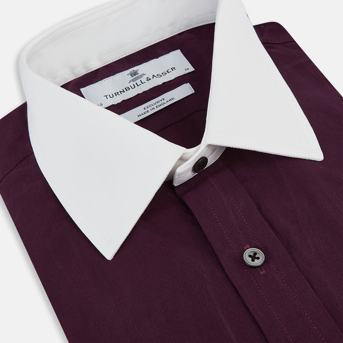 Dark Burgundy Pinstripe Shirt With Contrast Collar & Cuffs Image 1