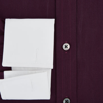Dark Burgundy Pinstripe Shirt With Contrast Collar & Cuffs Image 3